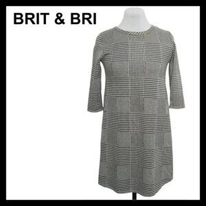 NWT BRIT & BRI gray houndstooth cropped sleeve a-line girls dress